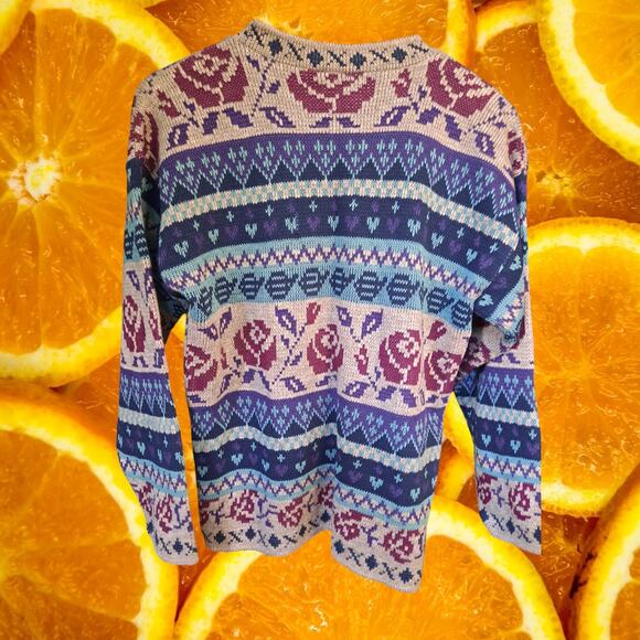Vintage Medallion Colorful Knit Sweater with Rose Pattern‎ - Picture 7 of 7